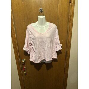 Large for the republic pink blouse ruffled sleeves t shirt 3/4 sleeves quarter